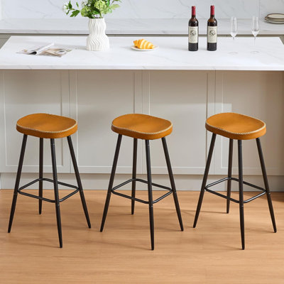 Backless Saddle Faux Leather Bar Stools For Kitchen Island (Set of 3)