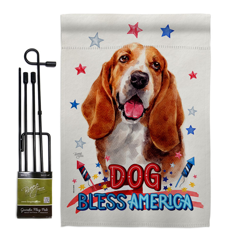 Drapeau de jardin Patriotic Basset Hound, H 18,5 po x l 13 po
