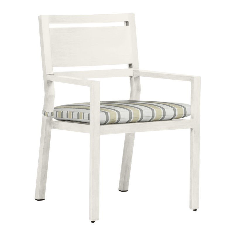 Avondale Aluminum Patio Dining Armchair with Cushions, No Welt, Dove Sunbrella® Linen, Chalk