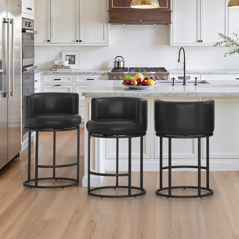 26" Sculptural Swivel Modern Counter Stool, Black