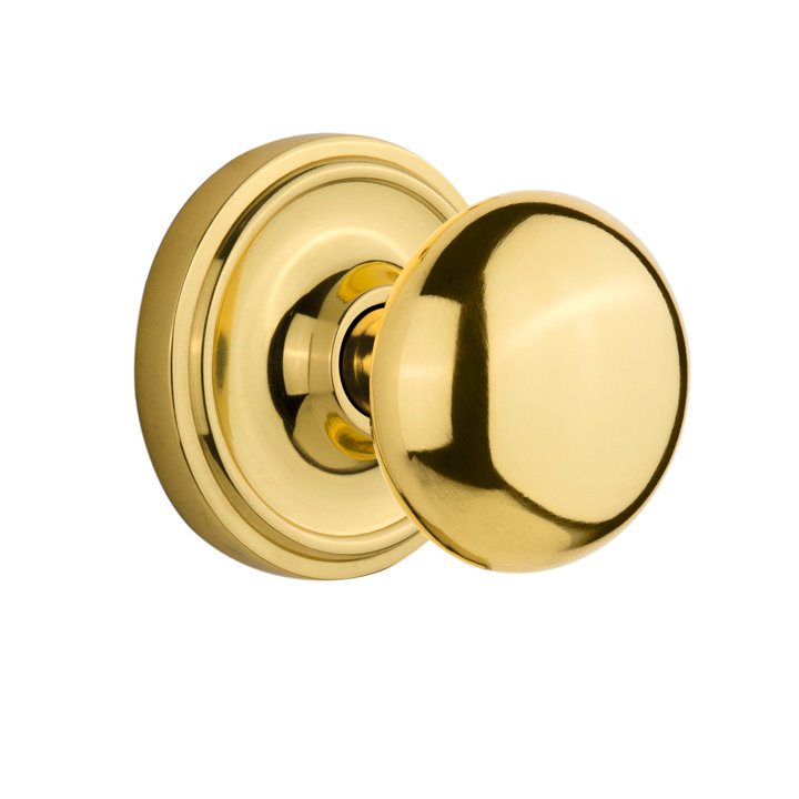 Classic Rosette with New York Door Knob, Polished Brass