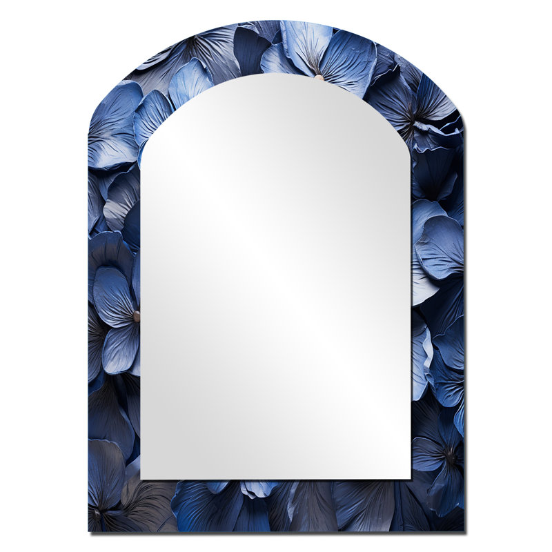 Ornement bleu violet beauté - décor de miroir mural unique Violets Arch, grand miroir asymétrique bleu, impression d'art en métal