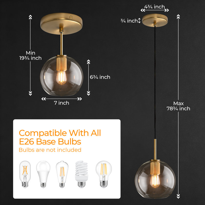 Retro Ceiling Pendant Light Fixture - Farmhouse Hanging Chandelier With Flared Clear Glass - Modern Drop Lamp For Kitchen Island, Dining Room, Bedroom - Stylish Lighting Decor
