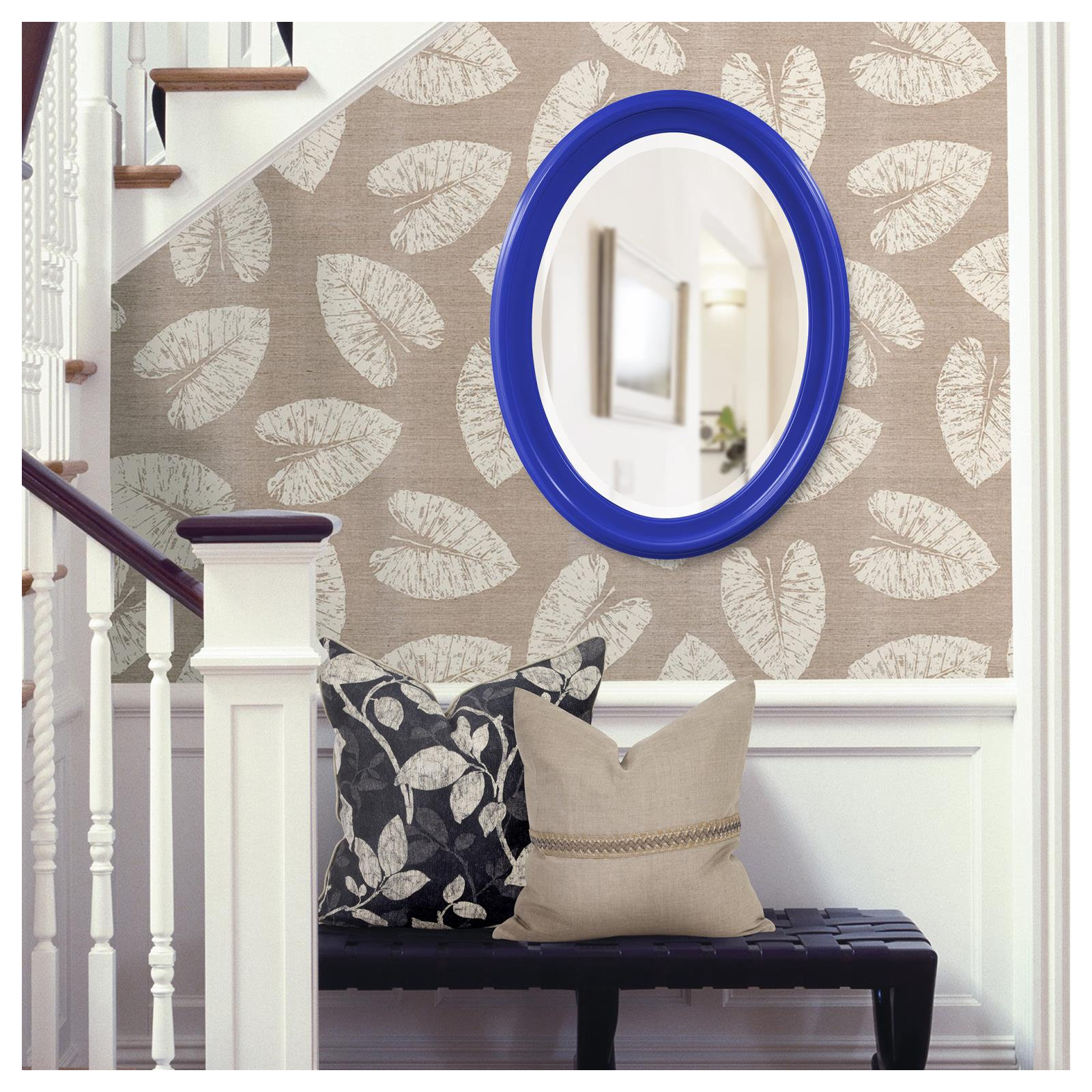 Borna Solid Wood Oval Mirror, Royal Blue
