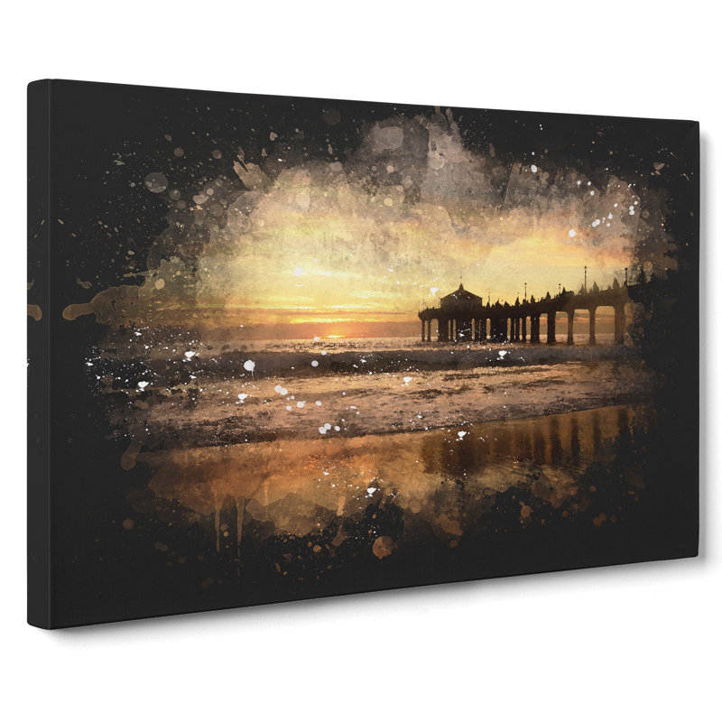 Sunset Behind The Pier - Wrapped Canvas Print, 35cm H x 50cm W x 3cm D