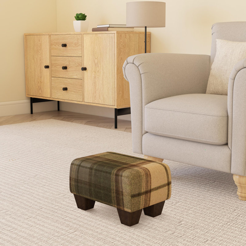 Subramanya Tartan - Olive Green - Natural Wood Chunky Legs, Mahogany