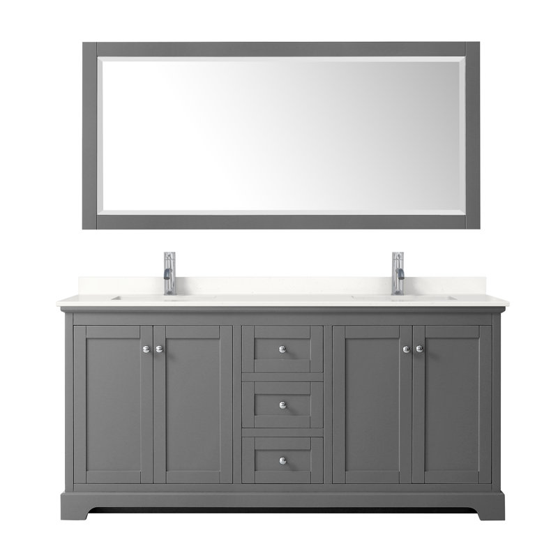 Meuble-lavabo double autoportant 72 po avec plateau en quartz Avery, Quartz blanc, Gris foncé, Noir mat