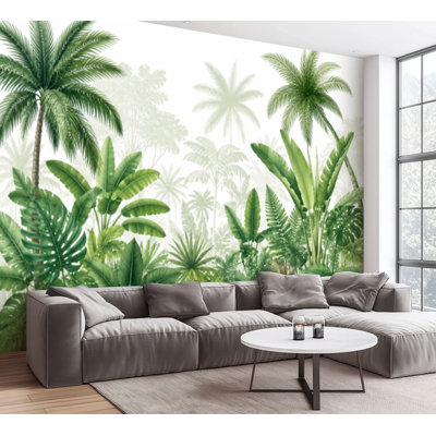 Wall Mural Peel and Stick Wallpaper Seamless border tropical tree such palm banana Self-Adhesive Removable Contact Paper Wall Decor for Living Room Bedroom 100"H x 144"W