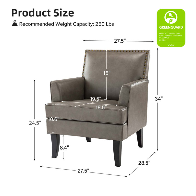 Celadon 27.5'' Wide Faux Leather Armchair with Nailhead Trim and Solid dWoo Legs Set Of 2, Gray Faux Leather