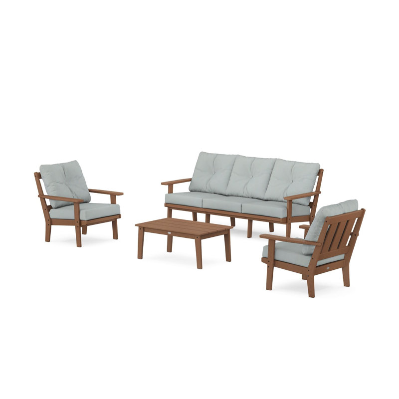 Oxford 4-Piece Deep Seating Set with Sofa, Teak, Navy