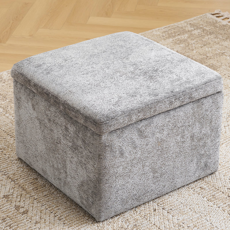 Cube Storage Ottoman,  Multi-Functional Footrest,Dark Grey, Chenille, Dark Gray