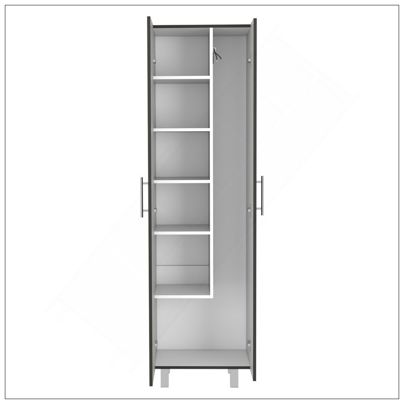 Armoire de nettoyage avec cinq tablettes et porte-balais, noir / blanc, Noir