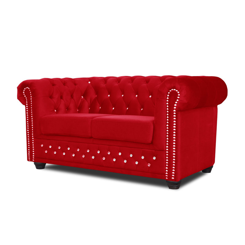 Sade Velvet Loveseat, Red