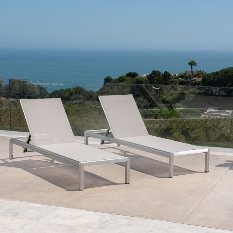 Esteban Outdoor Metal Chaise Lounge, Cream, Beige, 2