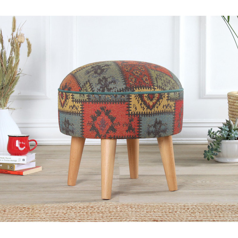 Stylish Green Pouffe with Beech Wood Legs, 17.7 x 17.7 x 17.7 inches | 50% Cotton / 50% Linen, 35 HR Orthopedic Soft Sponge, Thickness: 2.4 inches | Perfect for Living Room, Bedroom, or Accent Seating