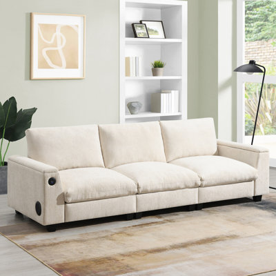 Canapé modulaire en chenille 96 * 35 "avec haut-parleur Bluetooth, ensemble de canapé Comfy Cloud avec table rabattable, porte-gobelets, chargeur USB, accoudoir de rangement, canapé à large siège pour salon, appartement, bureau