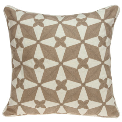 20" X 7" X 20" Transitional Beige And White Cotton Pillow Cover With Poly Insert