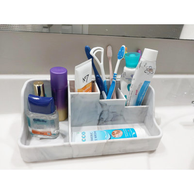 Organisateur de salle de bain en marbre Marble Look, porte-brosse à dents à compartiments multiples avec rangement Qtip