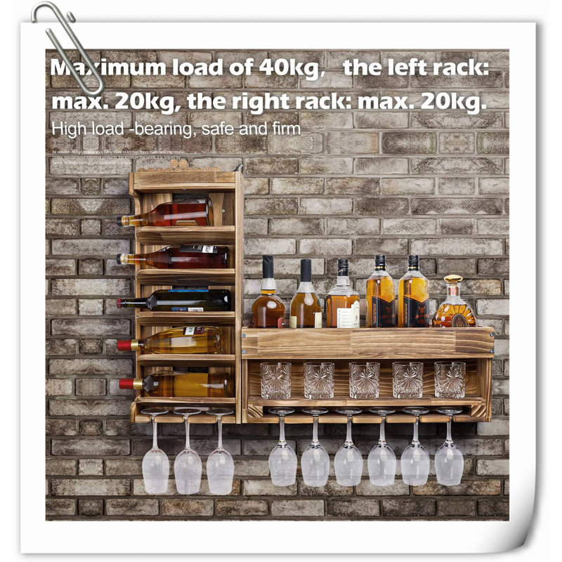 Wine Rack Wall Mounted Wood,Wine Shelf With Bottle Stemware Glass Holder Rustic, Wine Display Storage Rack With Cork Holder For Home Bar Kitchen Decor
