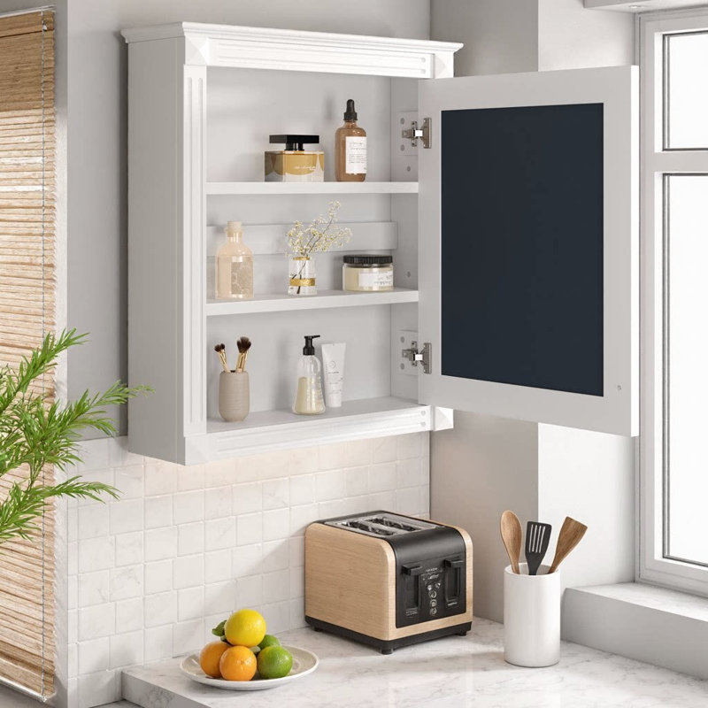 Pharmacie avec miroir 24 po x 27 po | Armoire de rangement murale avec tablette réglable et charnière à fermeture en douceur | Économiseur d'espace au-dessus de la toilette avec 3 tablettes réglables | Design moderne