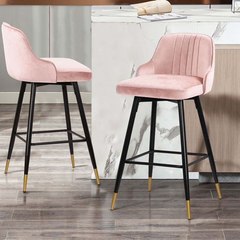 Swivel Velvet Upholstered Counter & Bar Stool, Bar Stool (29" Seat Height), Pink