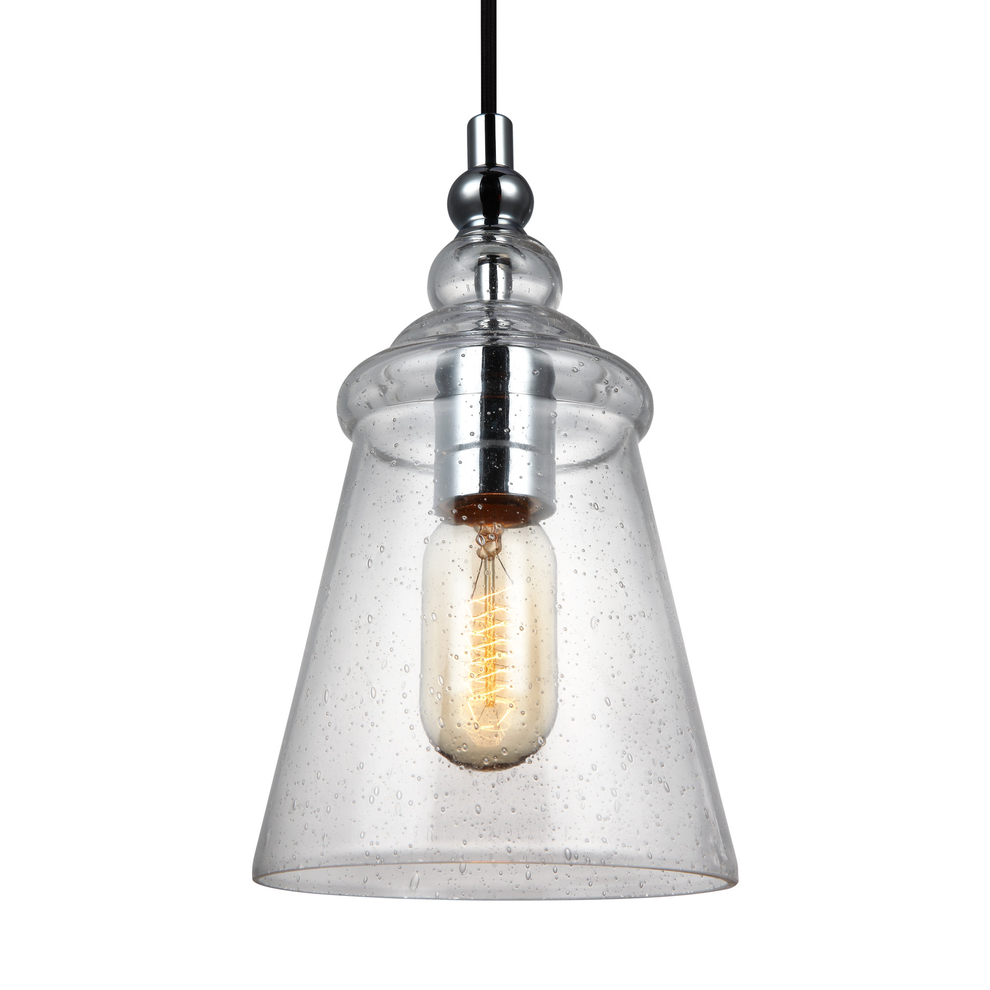 Levine Single Light Glass Steel Dimmable Pendant, Chrome