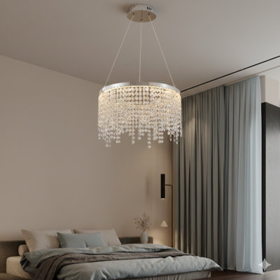 Lustre en cristal de luxe de 16 pouces à DEL, réglable en hauteur et en température de couleur (3000K-6000K), luminaire moderne pour le salon, la salle à manger et la chambre à coucher