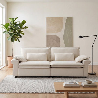 94” Living Room Sofa, Modern Sofa with Throw Pillows & Wide Arms, Beige