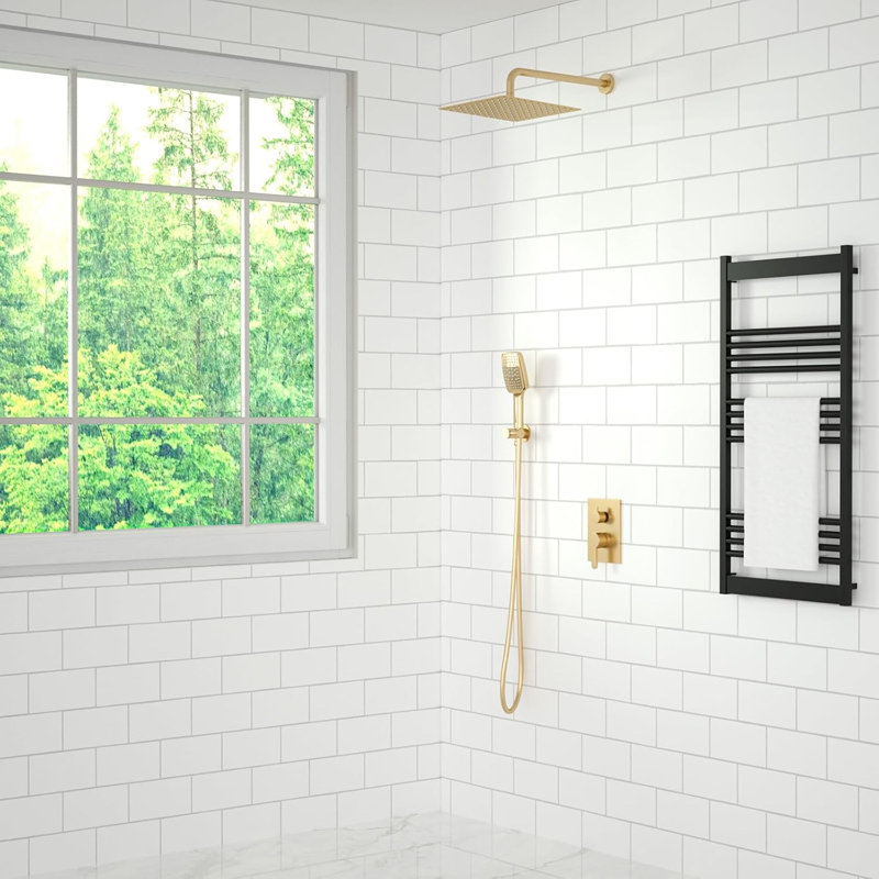 12 Inch Rain Shower System With 6-Function Handheld Shower Head, Pressure Balance Valve Kit - High Pressure Stainless Steel Bathroom Shower Set