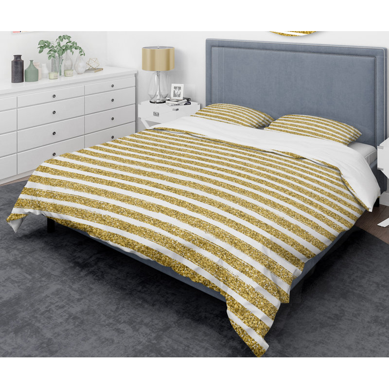 Ensemble de housse de couette à lignes horizontales mid-century, Housse de couette très grand + 2 taies décoratives