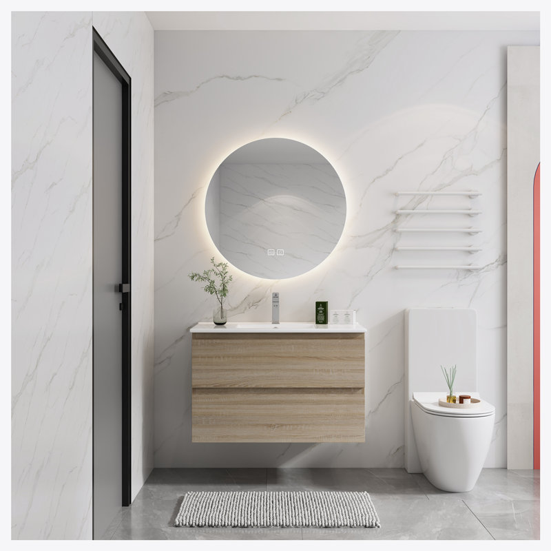 Meuble-lavabo mural 36 po avec lavabo en céramique à 2 tiroirs à fermeture en douceur 36 po