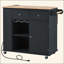 Îlot de cuisine avec prise de courant, îlot de rangement avec abattant et bois d'hévéa, rangement ouvert et support à vin, 5 roulettes, avec rangement réglable pour la maison, la cuisine et la salle à manger, noir-413520419