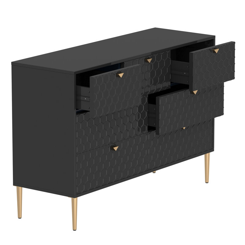 Armoire de rangement moderne à 7 tiroirs: Organisateur en bois massif pour chambre à coucher, Doré