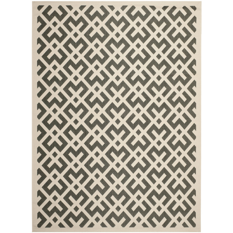 Arneshia Geometric Black/Beige Indoor/Outdoor Area Rug, Rectangle 4' x 5'7"