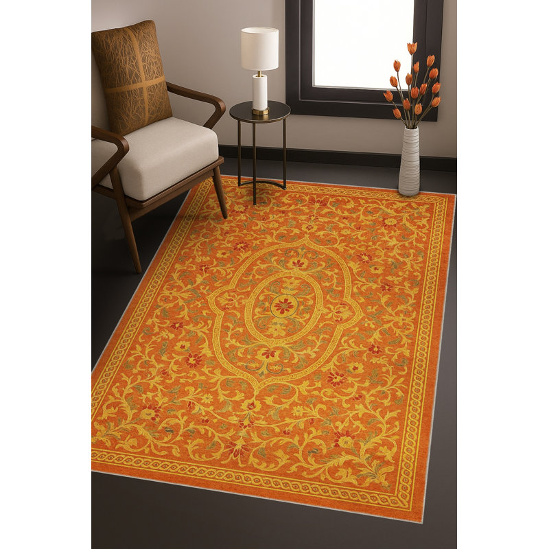 Tapis tissé orange traditionnel Mosso, 3'3" x 4'11"