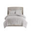 Housse de couette en coton et chenille, très grand / très grand - Gris chaud et décoration florale pour chambre à coucher