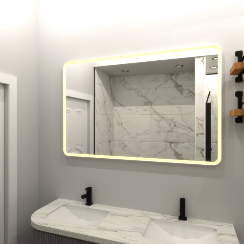 Miroir rectangulaire 40 x 32 avec brouillard illuminé avec haute luminosité et cadre en fer blanc de qualité supérieure