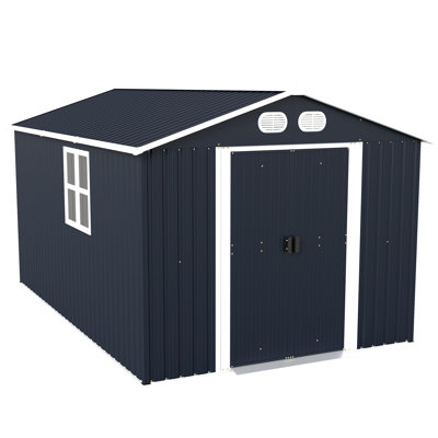 8' x 12' Metal Outdoor Storage Shed with Double Sliding Doors, Gable Roof, 4 Vents, Side Window and Reinforced Frame