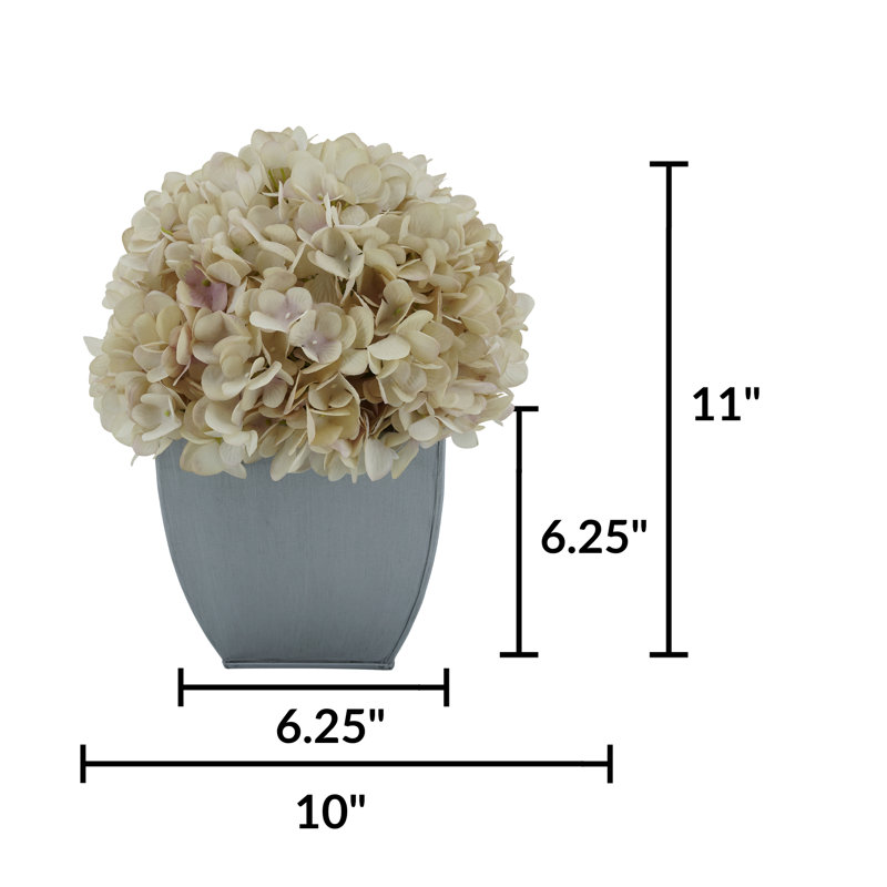 Arrangement d'hortensias écru en pot synthétique, Écru antique, Argent