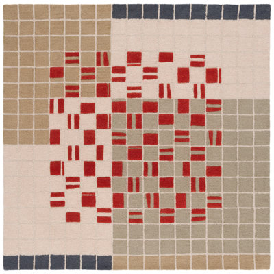 Elswick Gray Red Hand-Tufted Geometric Wool Rug
