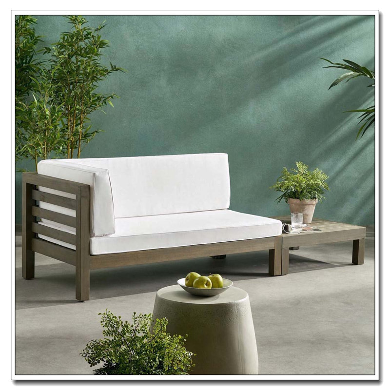 BANC D'ANGLE GAUCHE ET TABLE BASSE, Blanc