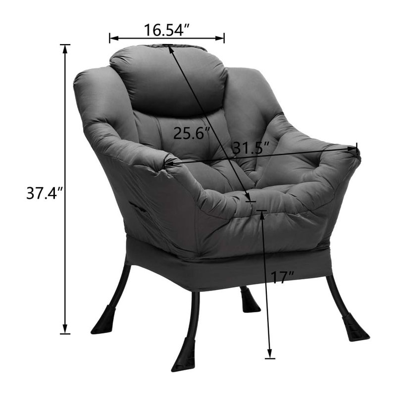 Chaise longue surdimensionnée avec accoudoirs - Chaise de lecture moelleuse pour le salon, la chambre à coucher et les petits espaces - Support ergonomique et structure en acier robuste - Assemblage facile et base antidérapante