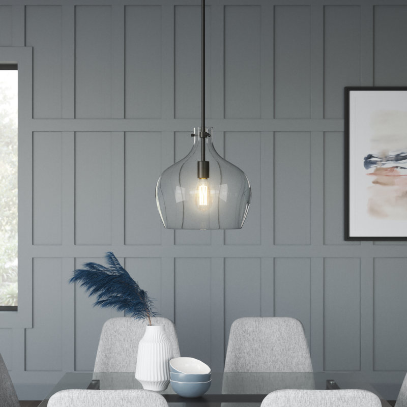 Luminaire suspendu en forme de dôme à 1 lumière Hageman, Noir mat