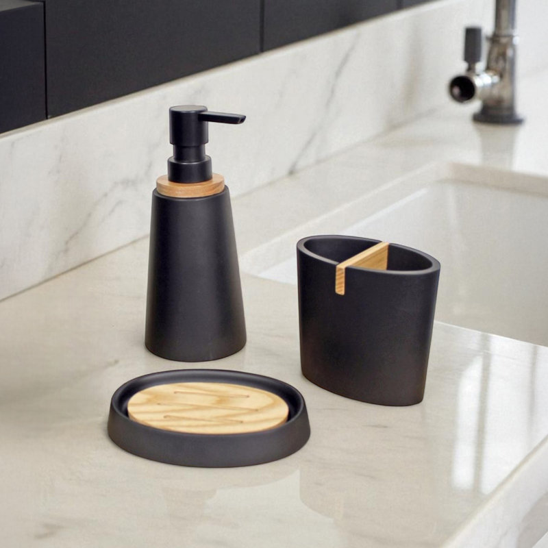 Shaylin Bathroom Accessory Set, Matte Black