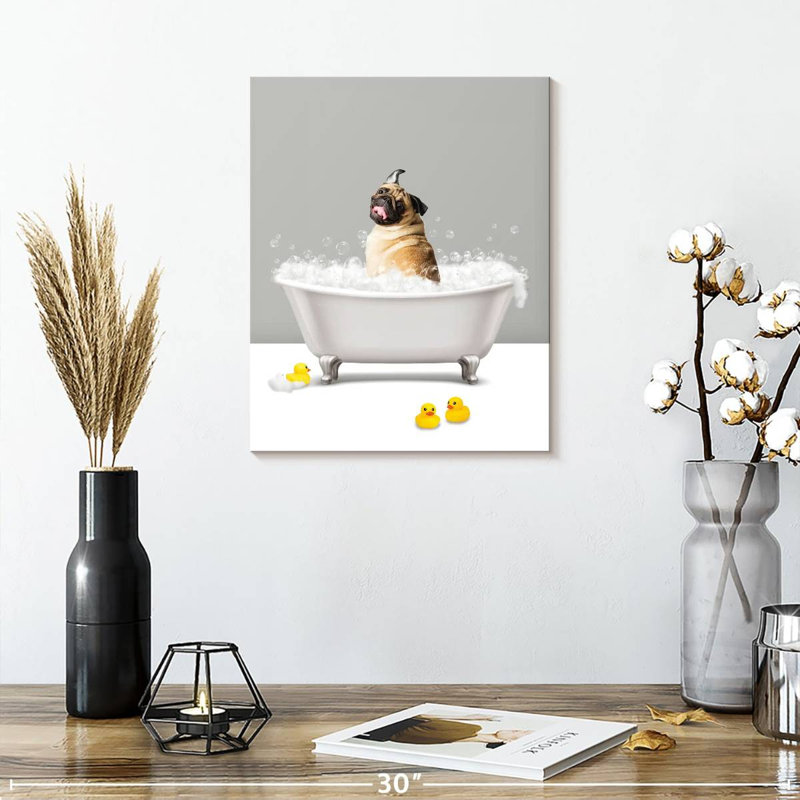 «Bath Tub Animal Pug», reproduction sur toile, L 15 po x H 12 po x P 1 po