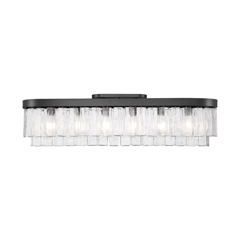 Hoisington 6-Light Flush Mount with Hammered Water Glass, Matte Black