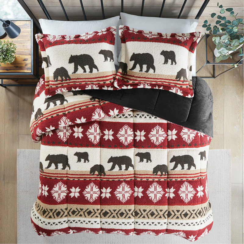 Ensemble d'édredon en sherpa double / grand, Édredon grand et 2 taies décoratives