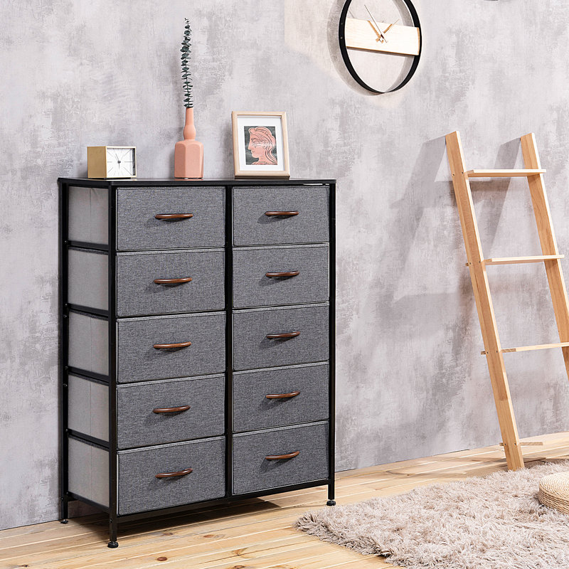 Commode à 10 tiroirs Melia, Gris anthracite