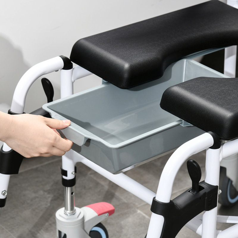 Chaise de douche avec aide à la mobilité, siège de 17 po de largeur, noir, imperméable et amovible pour personnes à mobilité réduite avec surface chauffante, personnes âgées