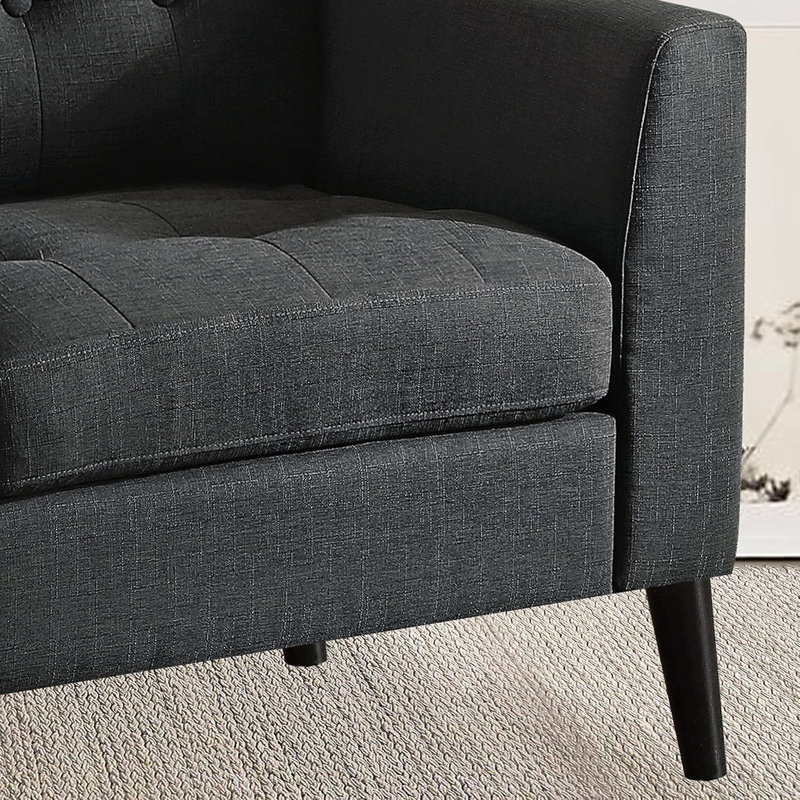 Linen Upholstered Accent Chair with Armrest and Button Tufting for Living Room and Bedroom, Standard, Black